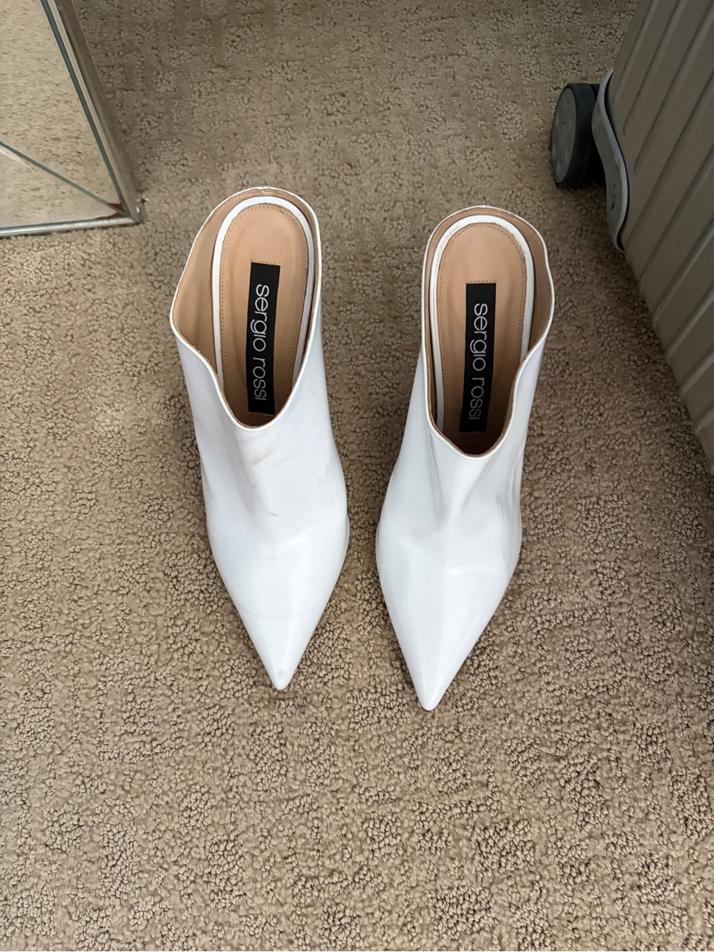 Sergio Rossi White Pointed Leather Mule Booties